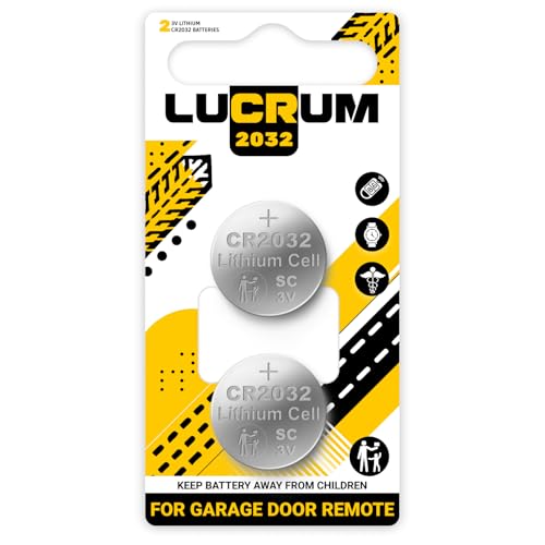 Lucrum 2-Pack Garage Door Remote Battery for X X-House, Chamberlain MC100-P2, KLIK5U-BK2 Clicker - CR2032 Battery for Garage Door Remote