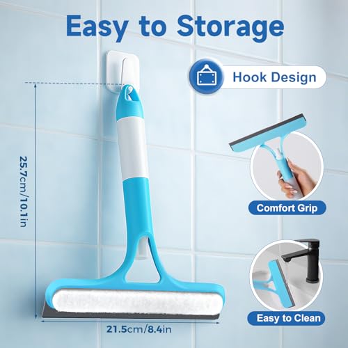3 in 1 Window Cleaning Scraper, 2025 Upgraded Window Squeegee for Home with Sprayer,Sponge Wipe,Scraper, Bathroom Shower Squeegee for Glass Doors, Mirrors, Tile Shower Walls, Car Windows, Countertop
