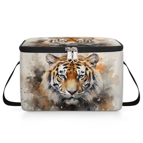 GzLeyigou Animal Tiger Lunch Bags for Women Men 9 Cans, Hot & Cold Food Delivery Bag Insulated Grocery Bag Insulated Lunch Box Tiger Cooler Bag for Office Work Picnic Beach