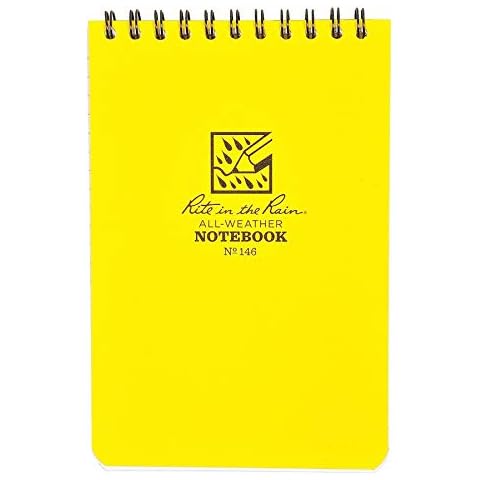 Rite in the Rain Waterproof Paper Pocket Notebook Top Spiral Bound 4 x 6 Inch Cover Yellow Polydura 19 Gauge 100 Pages 50 Sheets Wire-o Binding Imperial & Metric Rulers Covnersaion table & Map Scale Cover