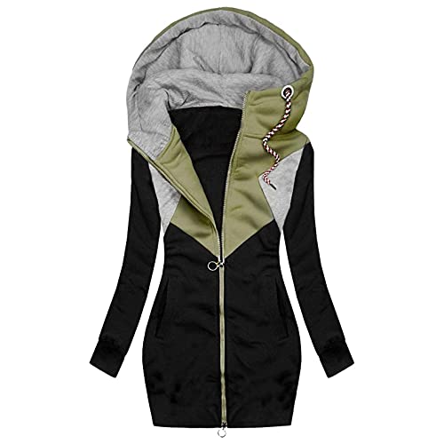 KUKICAT - Sudadera con capucha larga para mujer, con cremallera, abrigo largo, invierno, talla grande, estampado floral, manga larga, retro, casual, B Verde, S