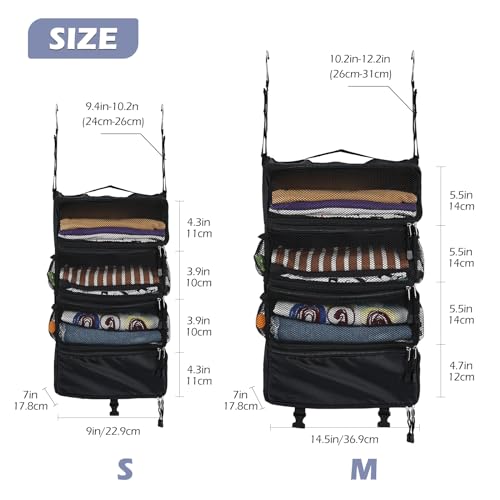 Surblue Travel Hanging Luggage Organizer Portable Suitcase Closet Organizer Multiple Compartments Collapsible Compression Packing Cubes Shelf, Black, S by Surblue - Image 5