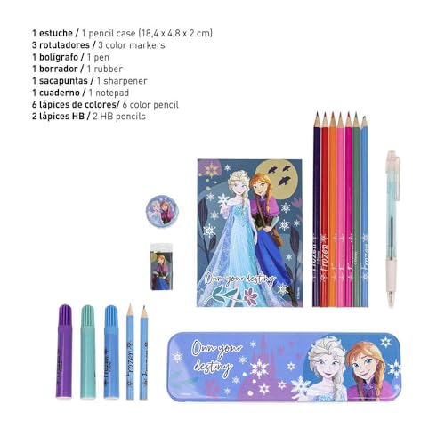 Frozen Malset 24-Teilig - Enthält Filzstifte und Buntstifte, Etui und Malheft - Schreibwarenzubehör für Kinder - Original Produkt in Spanien Designed