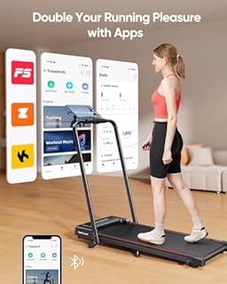 Folding treadmill with 9% Incline, 4 in 1 Treadmills for Home & Office, 12km/h Portable Compact Treadmills, 2.5HP Under Desk Treadmill, Mute Magnetic Remote, App & LED Display, No Assembly (Red)