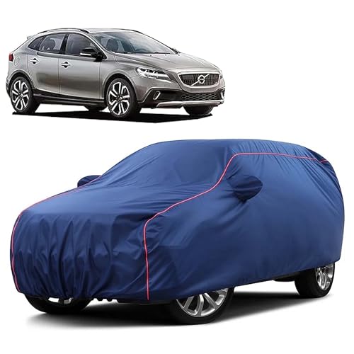 Image of Sulfar 100% Water Resistant Car Body Cover Compatible with Mirror for Volvo V40 (Triple Stitched, Full Bottom Elastic, Blue Taffeta with Red Piping)
