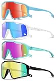 RSQQAV Gafas de sol deportivas polarizadas para niños de 3 a 12 años, 4 unidades: azul claro/rojo+blanco/azul+verde transparente