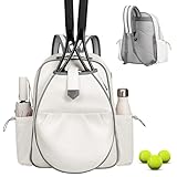 JKAOO Bolsas de tênis femininas, à prova d'água, com alça tiracolo e ombro, comporta 2 raquetes, bolsa de raquete de tênis para badminton de pickleball (branca)