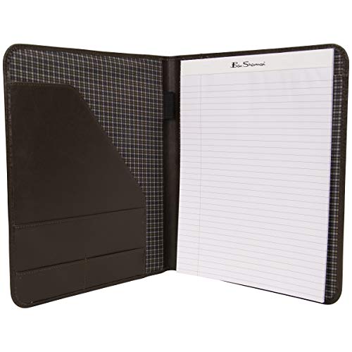 Ben Sherman Vegan Saffiano Leather Bi-Fold Padfolio Binder Writing Pad For School, Work, Or Travel, Brown, Faux #TOP3