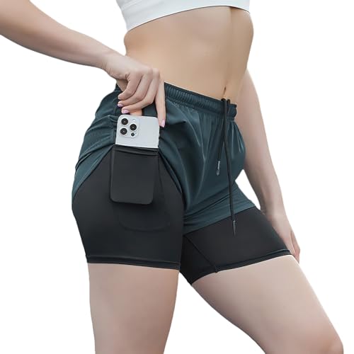 Short de sport 2 en 1 femme running gym cyclisme respirant avec poche