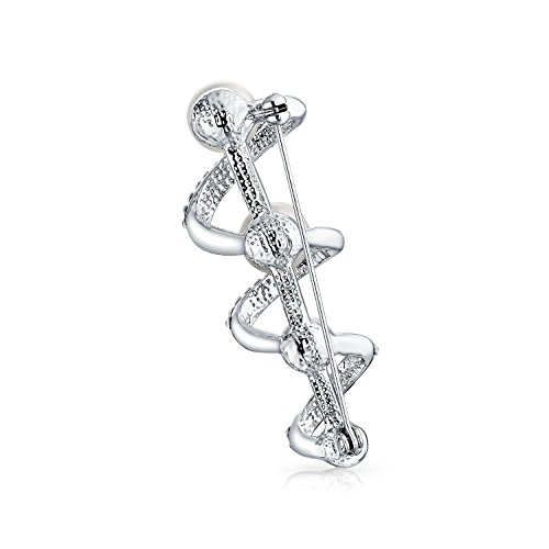 Bridal Fashion Statement Crystal Spiral Graduated White Simulated Pearl Scarf Brooch Pin For Women Silver Plated #TOP1