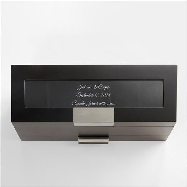 THINGS REMEMBERED Engraved Wedding Black Wooden Watch Box with Drawer (Free Customization)