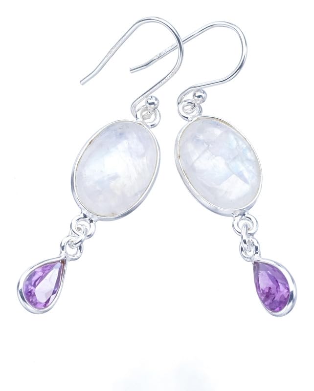 Boucles d'oreilles améthyste pierre de lune argent 925 fait main bijoux femme F5974