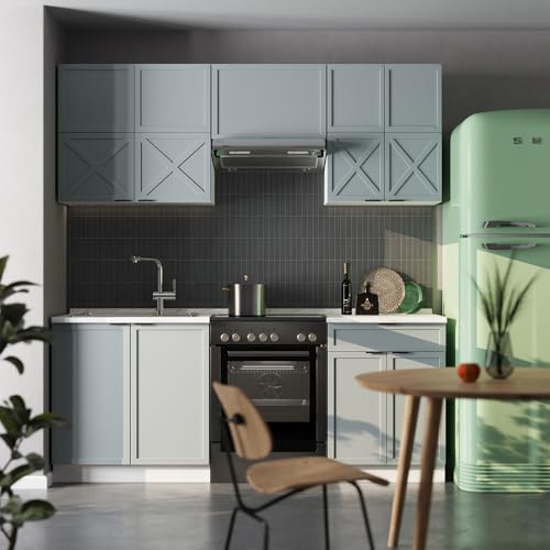 Vicco Cucina Componibile Blu-Grigio Chiaro/Bianco 200 Cm , Pl Rovere - 2