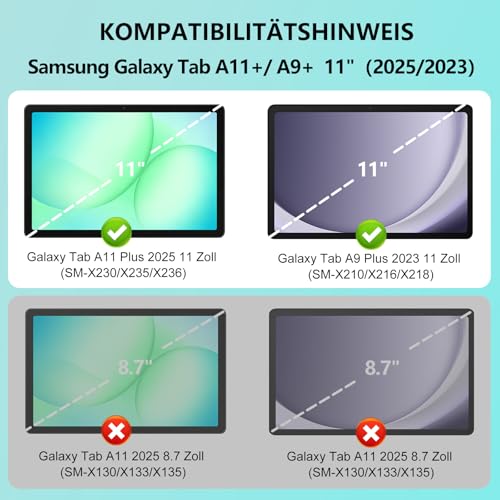 YUEJIDZ Hülle mit Tastatur für Samsung Galaxy Tab A11+ Plus 11\ 2025 / Tab A9+ Plus 11 Zoll 2023,Magnetisch Abnehmbarer Deutscher Bluetooth Tastatur für Galaxy Tab A11 Plus,Schwarz