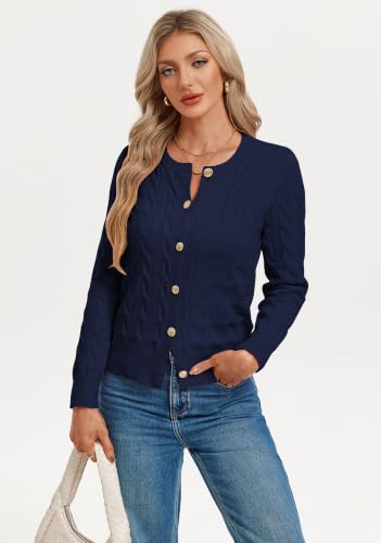GRACE KARIN Womens Cable Knit Cardigan Lightweight Button Up Sweaters Early Fall Fashion Teacher School Outfits L Navy Blue — view 3