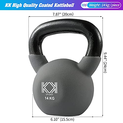 KK Kettlebells Cast Iron Neoprene Coated Weights Lifting Strength Training Home Gym Exercise (14Kg, Grey)