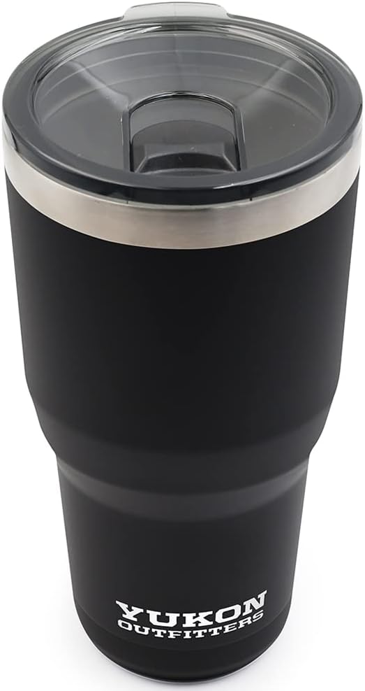 Yukon Outfitters Freedom High Grade 18/8 Corrosion-Resistant Stainless Steel Double Wall Vacuum Insulated Tumbler (30oz / 890ml) - 7.85" H x 3.9" Top Dia. / 2.9" Bottom dia., Black