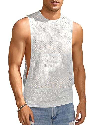 Verdusa Men's Sleeveless Tank Top Hollow Out Muscle Top Undershirt