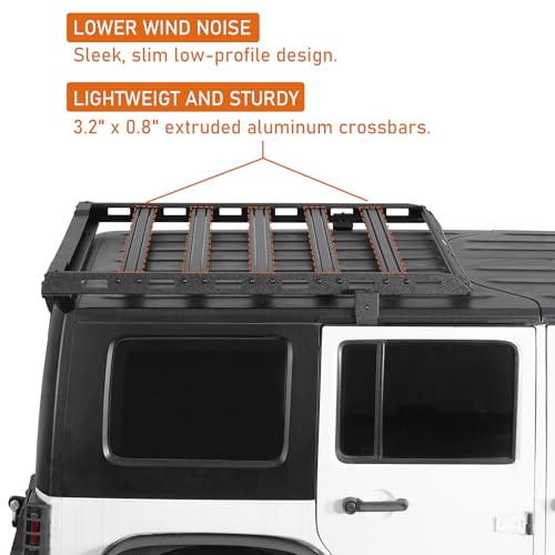 Image of Hooke Road JK Roof Rack Aluminum Crossbars Overland Cargo Carrier for 2007-2018 Jeep Wrangler JK 2 /4 Doors (Hard Top Only)