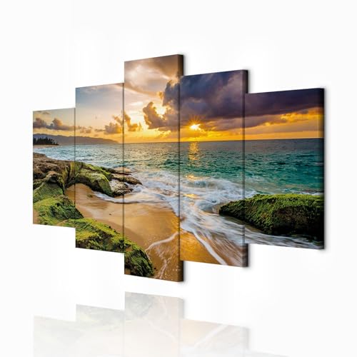 decomonkey Bilder Landschaft 200x100 cm 5 Teilig Leinwandbilder Bild auf...