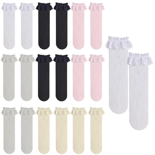 Huraoerrrr Chaussettes à Volants Femme, Chaussettes en Dentelle pour Femmes 10 Paires 5 à Volants de Couleur