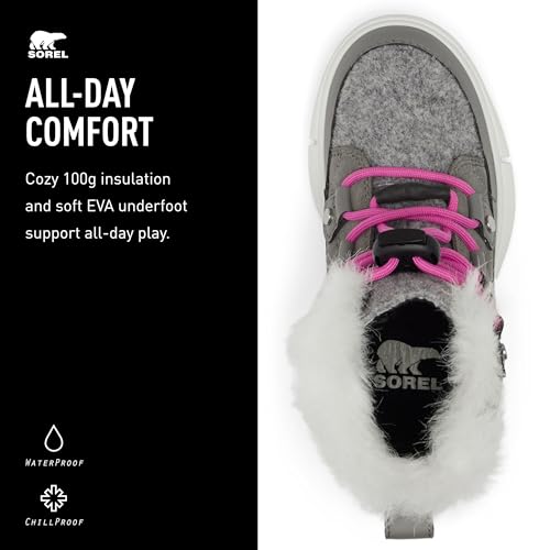 Sorel Youth Unisex Little Children's Explorer Lace Waterproof Boots - Quarry, Bright Lavender - Size 124