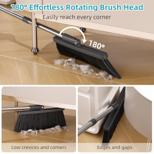 Image of MOPALL Broom with Dustpan Combo Set with 53 inch Long Handle Inc 2 Broom Heads