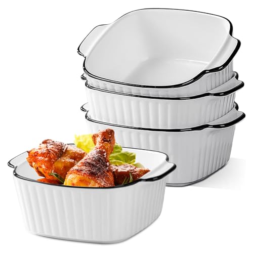 Kottwca 4PCS Lasagne Dish - 400ML Small Oven Dish,Ceramic Baking Dishes with Handles, 5.7'' Square Oven Proof Dish,Oven-Safe & Microwave-Safe