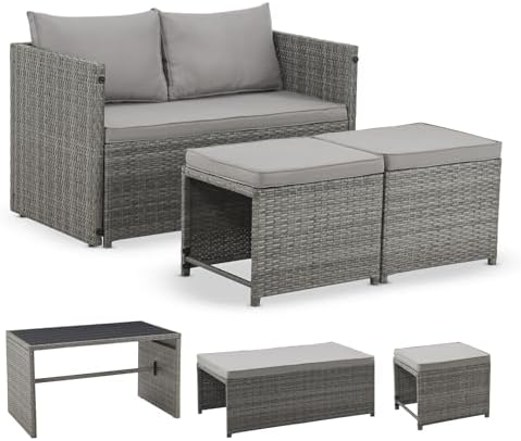 Juskys 2in1 Polyrattan Relax Gartenmöbel Set Jamaika - Tisch, Gar...