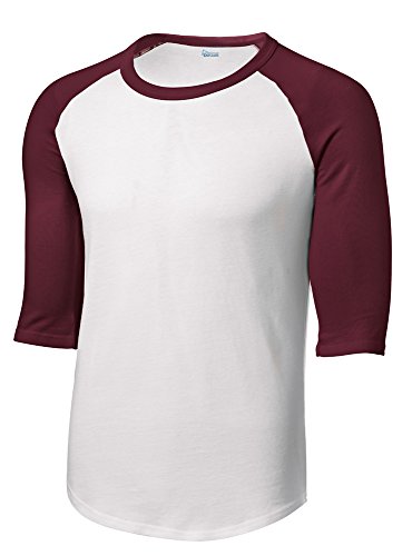 Animal Den Mens Baseball Jersey T Shirts 3 4 Sleeve Raglan 100% Cotton WH MRN-XXL White Maroon