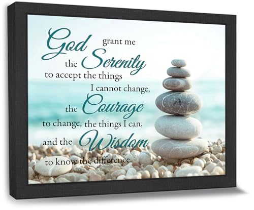 Framed Serenity Prayer Wall Art Beach Bathroom Canvas Prints Scripture Stone Pictures Bible Verses Office Home Decor for Bedroom Dining Living Room 10L x 8W