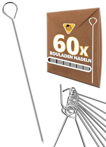 Menz Rouladennadeln - Rouladennadeln Edelstahl rostfrei 60 Stück im SET, 10 cm lange Rouladenspieße mit Grifföse und scharfer Spitze als Alternative zu Rouladenklammern