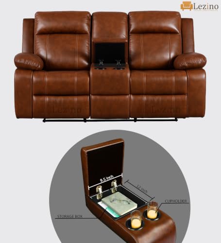 Image of LEZINO Faux-Leather Recliner Chair for Home, Brown (Two Seater Recliner with Console Box, Tan Brown)