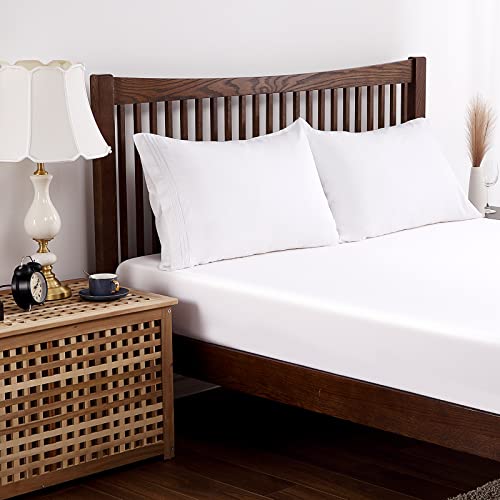 100% Bamboo Cooling Fitted Sheet 1Pack Queen Size Only, 400 Thread Count Fitted Sheet White,16" Deep Pocket,Bottom Sheet Colorfast Dyes & Shrink Resistant, Soft & Silky And Breathable For Home & Hotel #TOP6