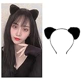 [Wabeko] ネコ耳 ふわふわ 猫耳 仮装 可愛い カチューシャ コスチューム用小物 ハロウィン コスプレ ヘアーバンド イベント用品 (ブラック)
