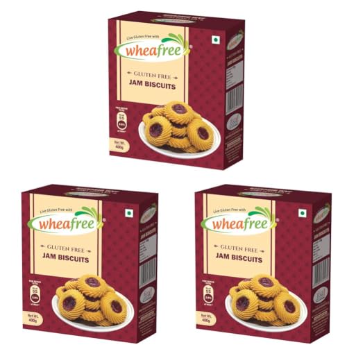 Image of Wheafree Gluten Free Jam Biscuits | Mixed Fruit Pulp Filled Cookies | Tasty & Crunchy Snacks | Perfect Tea-Time Treat | 400g Vegetarian Biscuit Pack (Pack of 3)