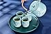 Mose Cafolo Japanese Tea Set Teal with White Plum-Flower Ceramic Tetsubin Teapot & 4 Teacups, Stainless Steel Infuser, Rattan Handle included in Gift Box