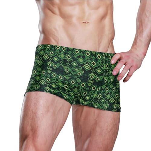 Green and Black Squares Mens Swim Trunk Swimwear Bathing Suit Swim Brief Square Leg Board Short S B04050403