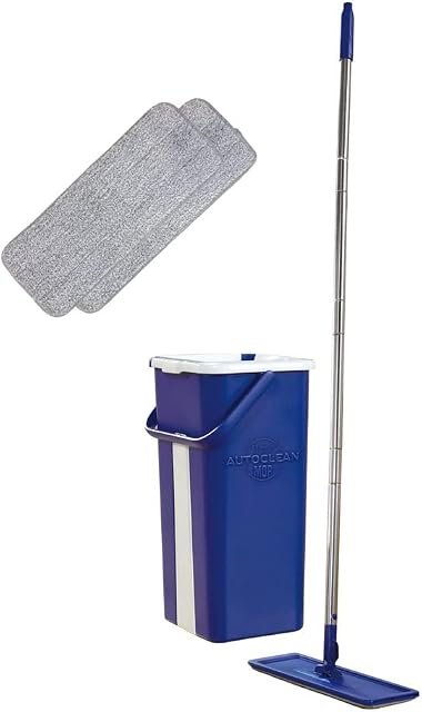 Starlyf Autoclean Mop and Dual Chamber Bucket Set with Microfiber Pads and Pivoting Flat Mop Head