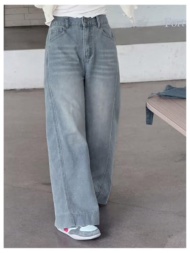 GORGLITTER Girl's Baggy Jeans Casual High Waisted Wide Leg Denim Pants with Pockets4