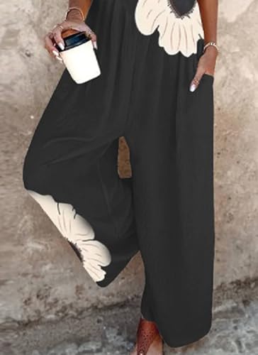 Women's 2025 Spring Floral Print Overalls Jumpsuits One Piece Sleeveless Wide Leg Long Pants Rompers with Pockets4
