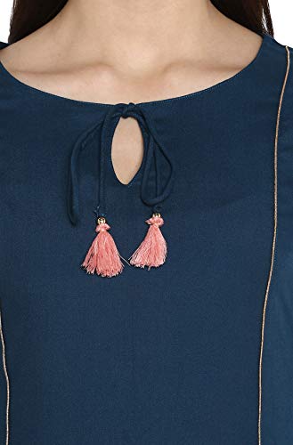 Image of Janasya Women's Turquoise Blue Rayon Kurta With Pant And Dupatta