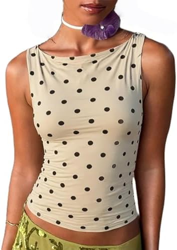 Women Polka Dot Tank Tops Sleeveless Crew Neck Print Basic Casual Slim Fit T Shirt Y2k Trendy Going Out Top
