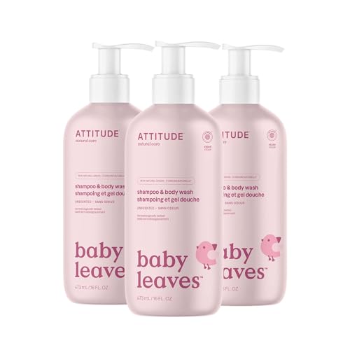 Image of ATTITUDE 2-in-1 Shampoo and Body Wash for Baby, EWG Verified, Dermatologically Tested, Vegan, Unscented, 16 Fl Oz (Pack of 3)