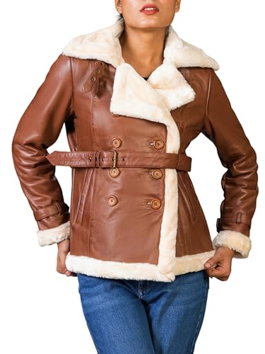Jild Shearling Leather Jacket Women Thick Line Double Breasted B3