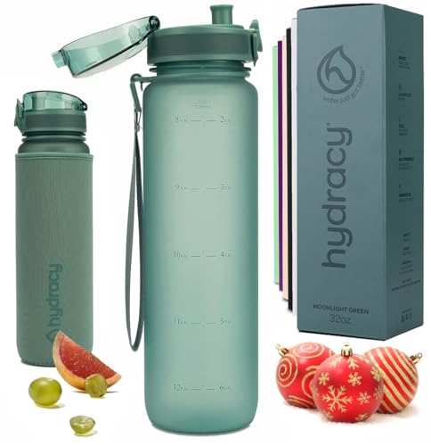 Hydracy Water Bottle with Time Marker - Large 32 oz BPA Free Gym Bottle & No Sweat Sleeve -Leak...