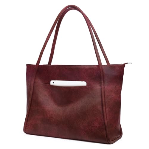 Image of Large Tote Bag for Women Work with Zipper 16L Vegan Leather Ladies Travel Purses and Handbags