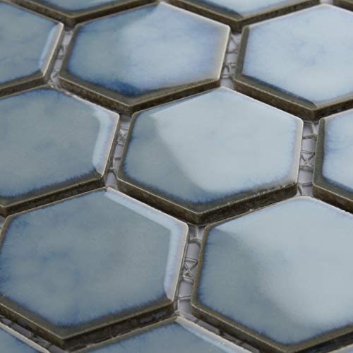 Somertile Hudson Due 2" Hex 12.5"X 11.25" Marine Porcelain Mosaic Tile #TOP6