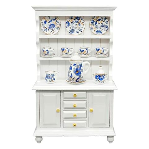 SAMCAMI Miniature Dollhouse Furniture Kitchen Set - Kitchen Cabinet Cupboards and Tea Set – 1 12 Scale Dollhouse Accessories Cover