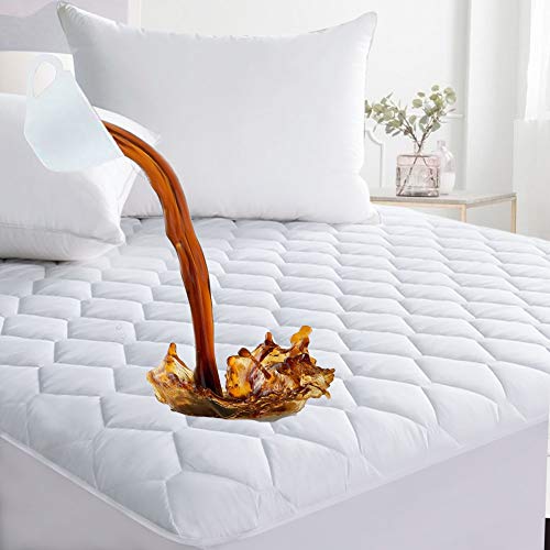 King Size Quilted Fitted Mattress Pad, 100% Waterproof Breathable Mattress Protector, Ultra Soft Alternative Filling Mattress Cover, Stretches up to 18 Inches Deep Pocket Bed Cover
